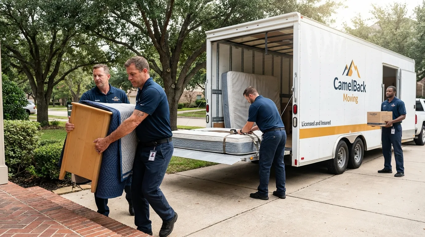 Crew loading residential truck for cross-state move from Harpersville, AL