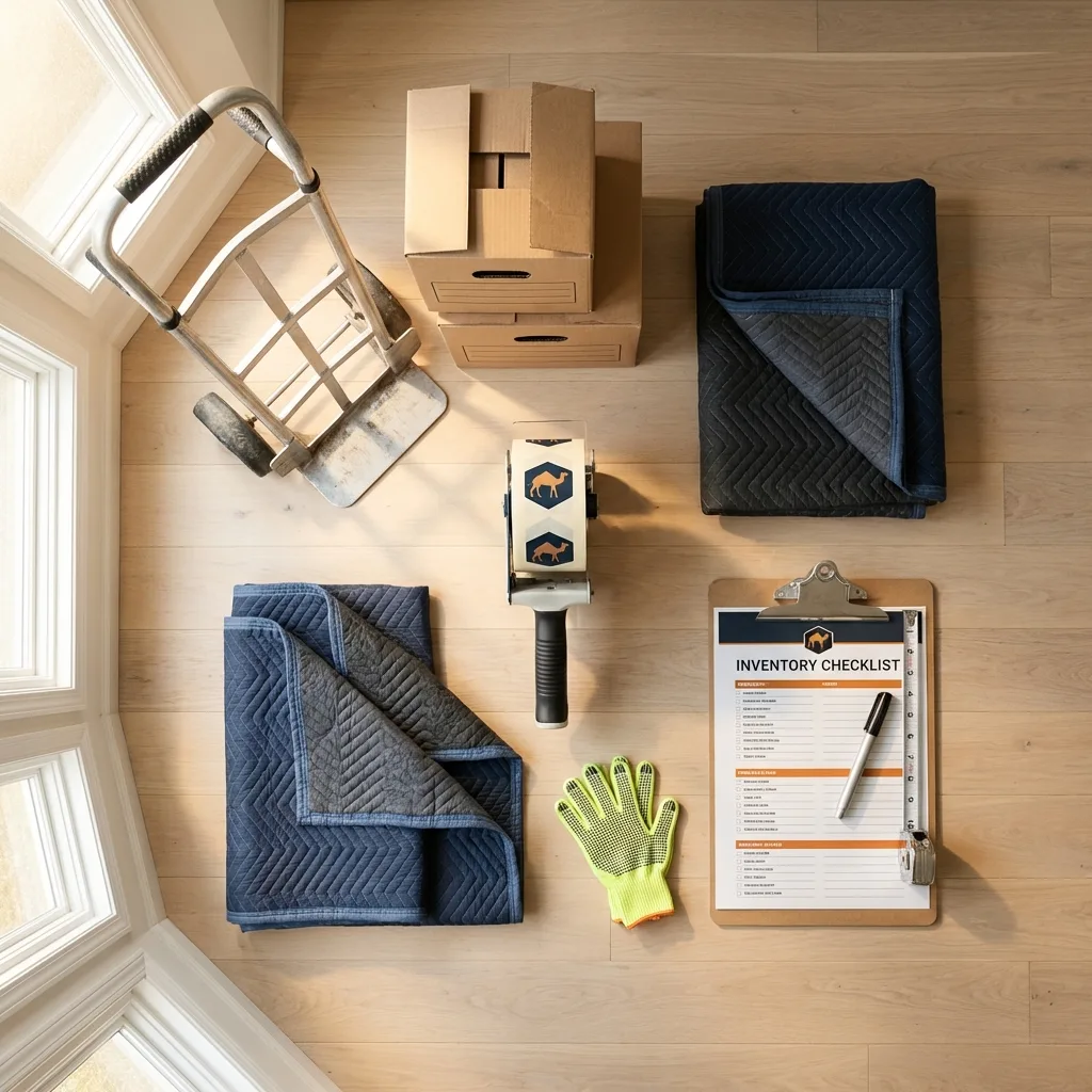 Professional moving supplies and packing materials layout for Harpersville residential relocations
